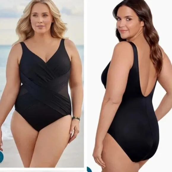 NWT Miraclesuit Illusionist Crossover One Piece Swimsuit Women's Black Size 20W - Image 2