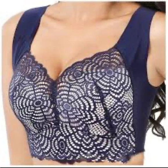 NEW Dark Blue Lace Bralette Long Line bra top navy blue 32B Size undefined - Image 8