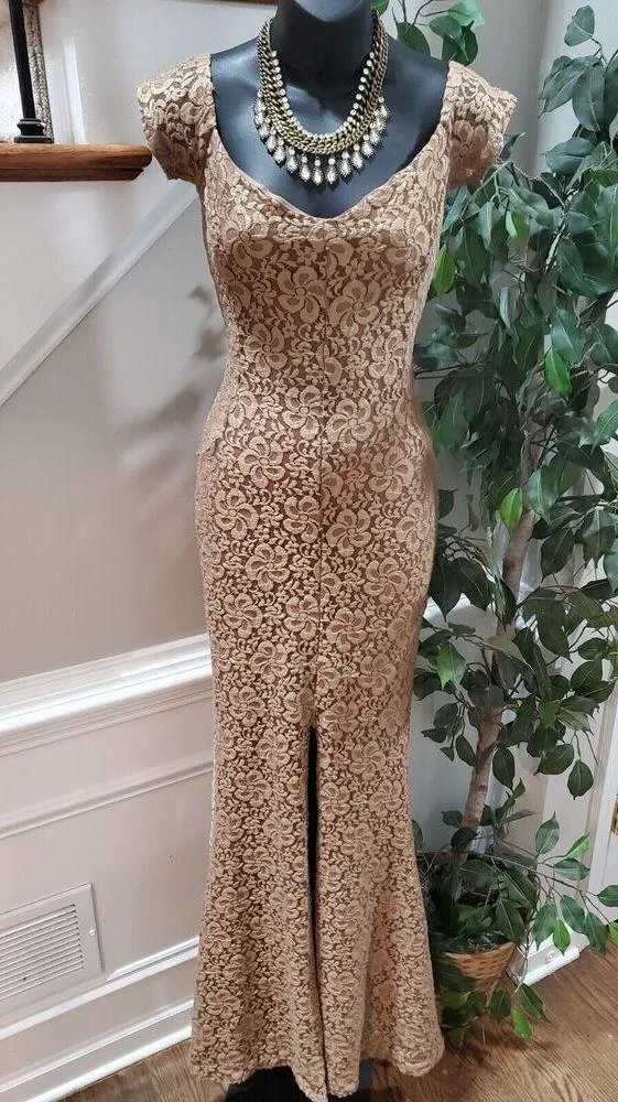 Goodtime USA Brown Polyester Sweetheart Neck Short Sleeve Formal Maxi Dress S - Image 12