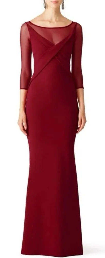 Chiara Boni Gown Alidora Mesh Quarter Sleeve Maxi Dress Red Size 42 (6) - Image 1