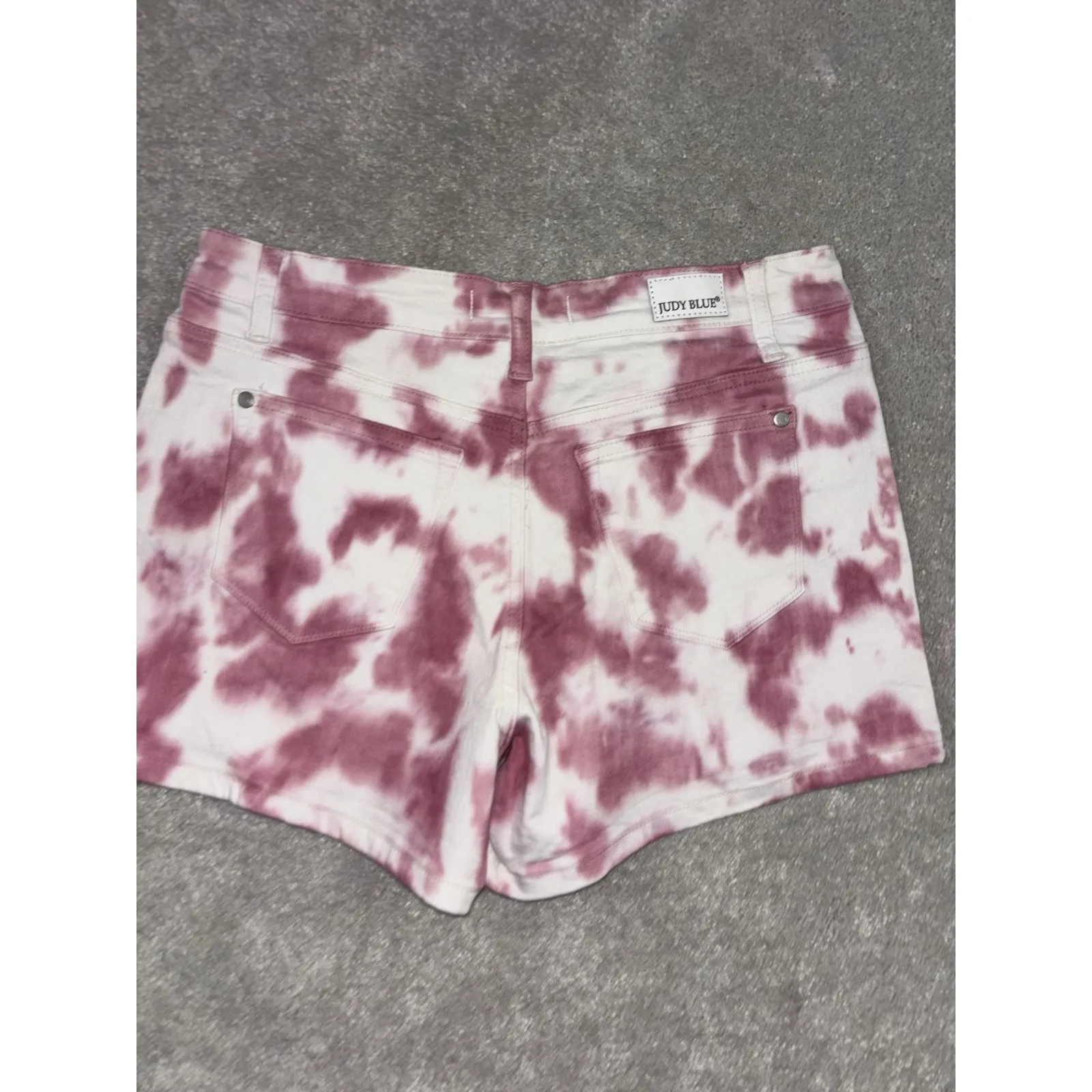 Judy Blue Pink‎ White Tie-Dye Print Shorts Stretch Jeans Denim Shorts Large - Image 4