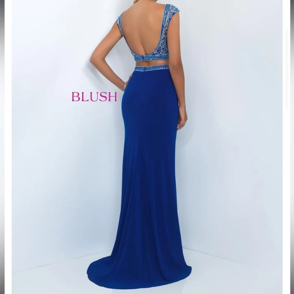 NWOT Blush Prom 11000 Blue Two Piece Beaded Prom Formal Dress - Image 4