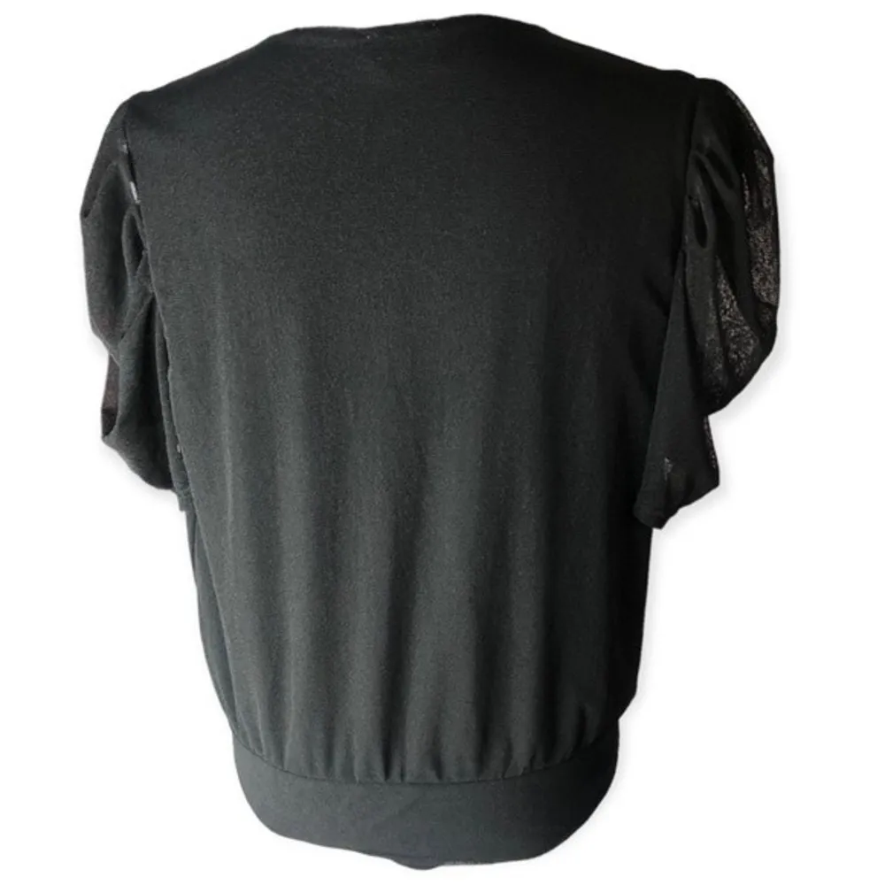 Ember Black Sheer Wrap Front Cap Sleeve Bodysuit Size M - Image 92