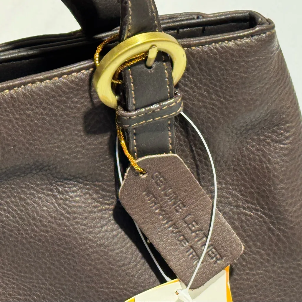 Strada Genuine Leather Organizer Shoulder Bag Tote Purse Brown New with Tags - Image 14