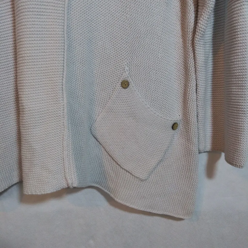 Habitat Beige Chunky Knit V-Neck Sweater Lagenlook Asymmetrical Pocket Size L - Image 3