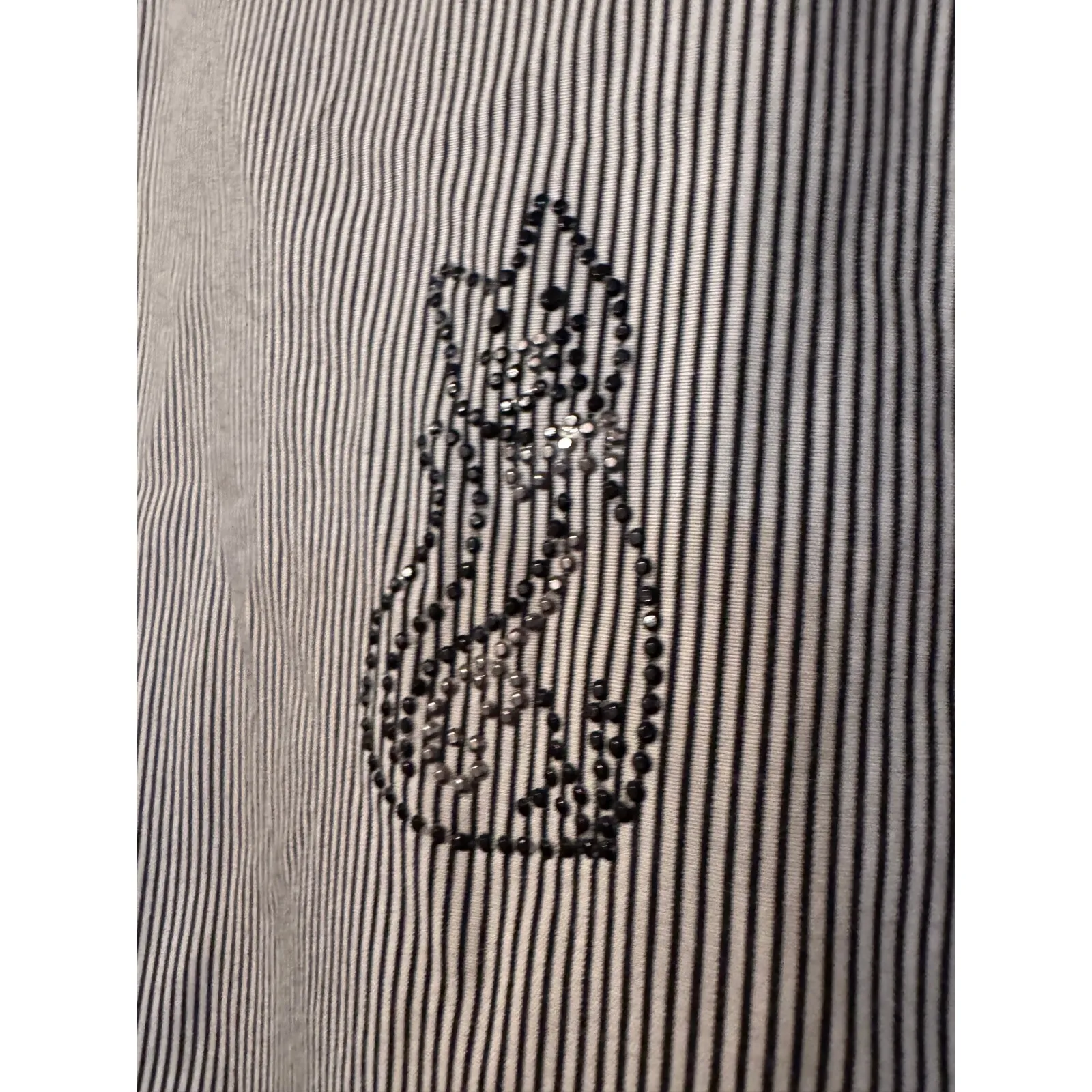 LASOLAS Pinstripe Button Up Shirt Rhinestone Cat Embellished Pockets L Black Size L - Image 6