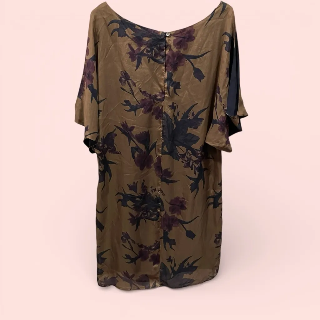 Beautiful olive plum floral silk cold shoulder mini dress Armour Vert whimsigoth Green Size XS - Image 3