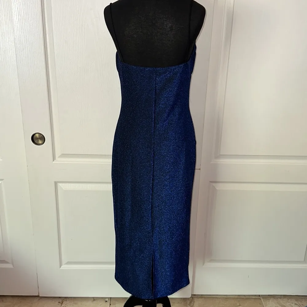DARK BLUE GLITTER RUCHED FRONT LONG DRESS - Image 3