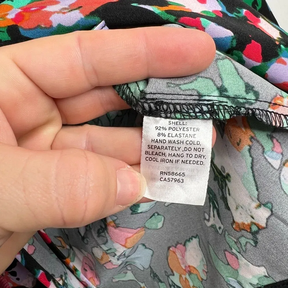 Open Edit  Abstract Tie Front Bell Sleeve Blouse Multicolor Size S NWOT - Image 9