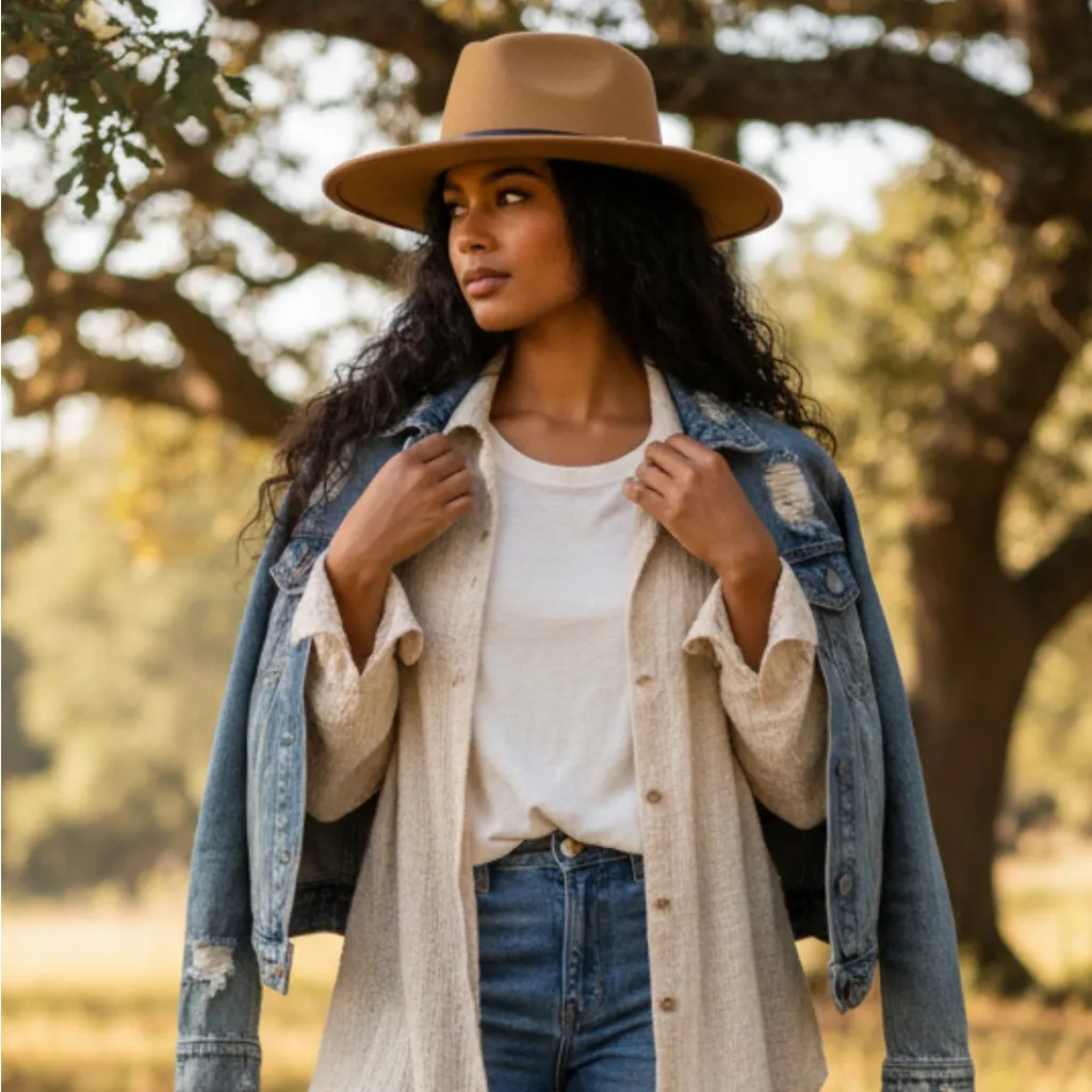 Stylish Tan Fedora Hat with Black Band - Image 2