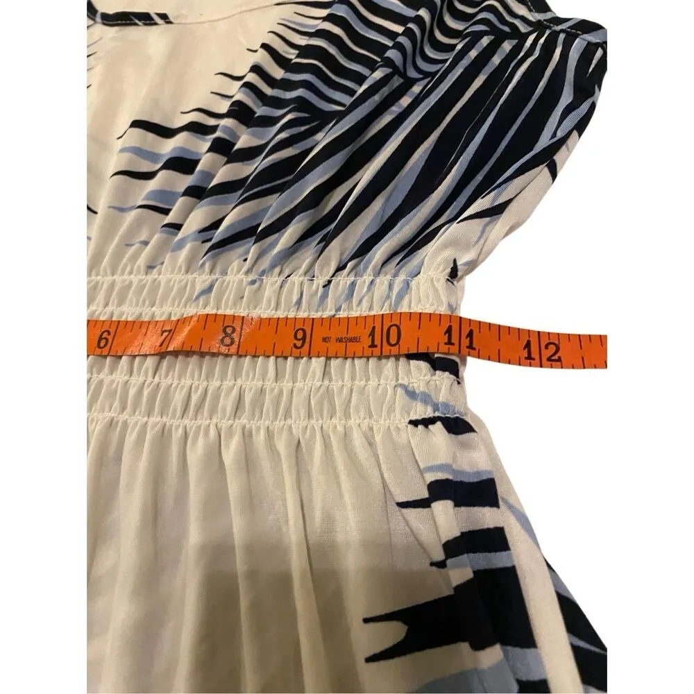 Vld Floral Dress Tropical Sundress Palm Leaves Midi Dress Summer Vacation Beach White Size M - Image 10