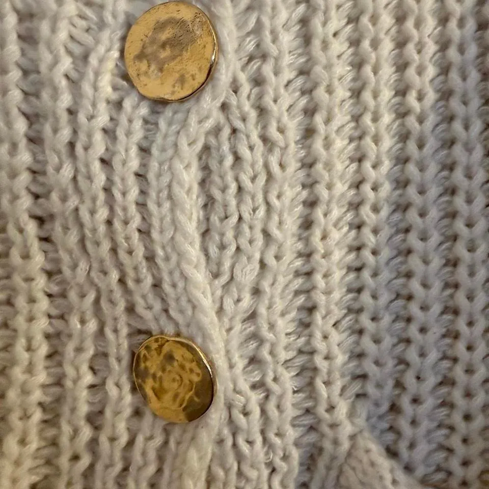 Chunky Knit Cardigan Cream V Neck Button Front Pockets Cozy Oversized Small - Image 4