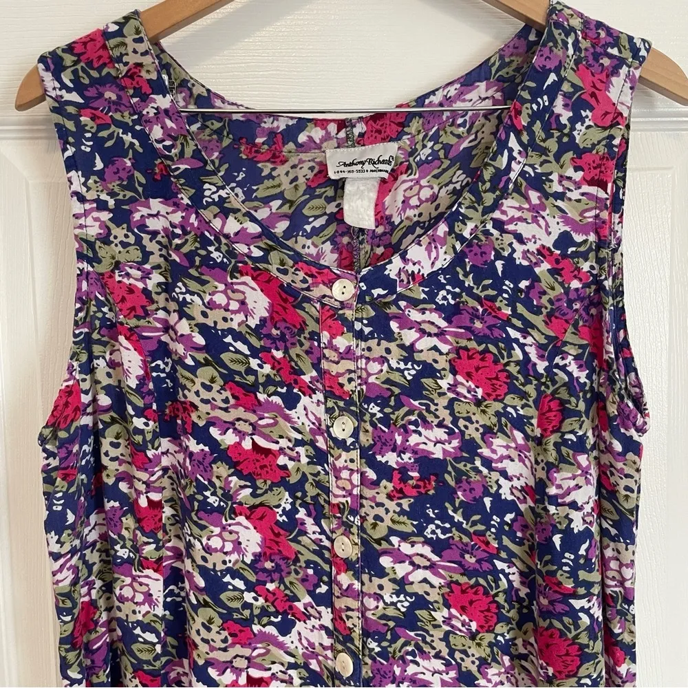 90s Vintage Floral Midi Dress Anthony Richards Pockets Full Button Cottagecore Purple Size XXL - Image 3