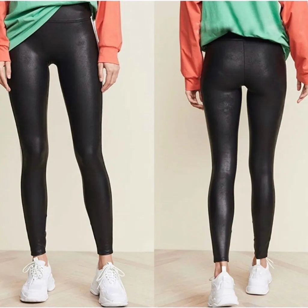 SPANX Faux Leather Leggings Shapewear High Waist Full Length Black Size Large - Image 3