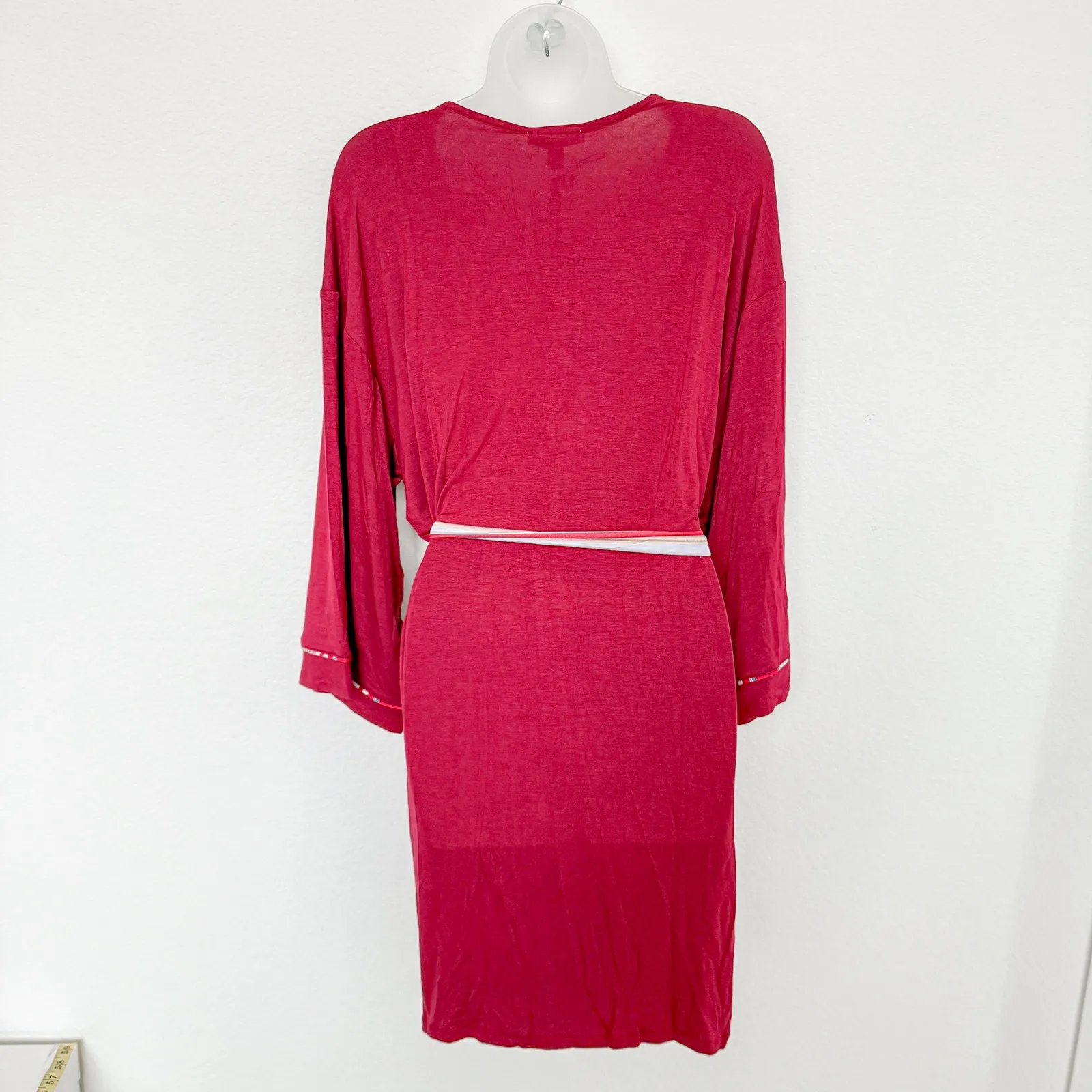 Hale Bob Womens Robe Size Large Red Bamboo Stretch Lounge Belted‎ Kimono Style - Image 5