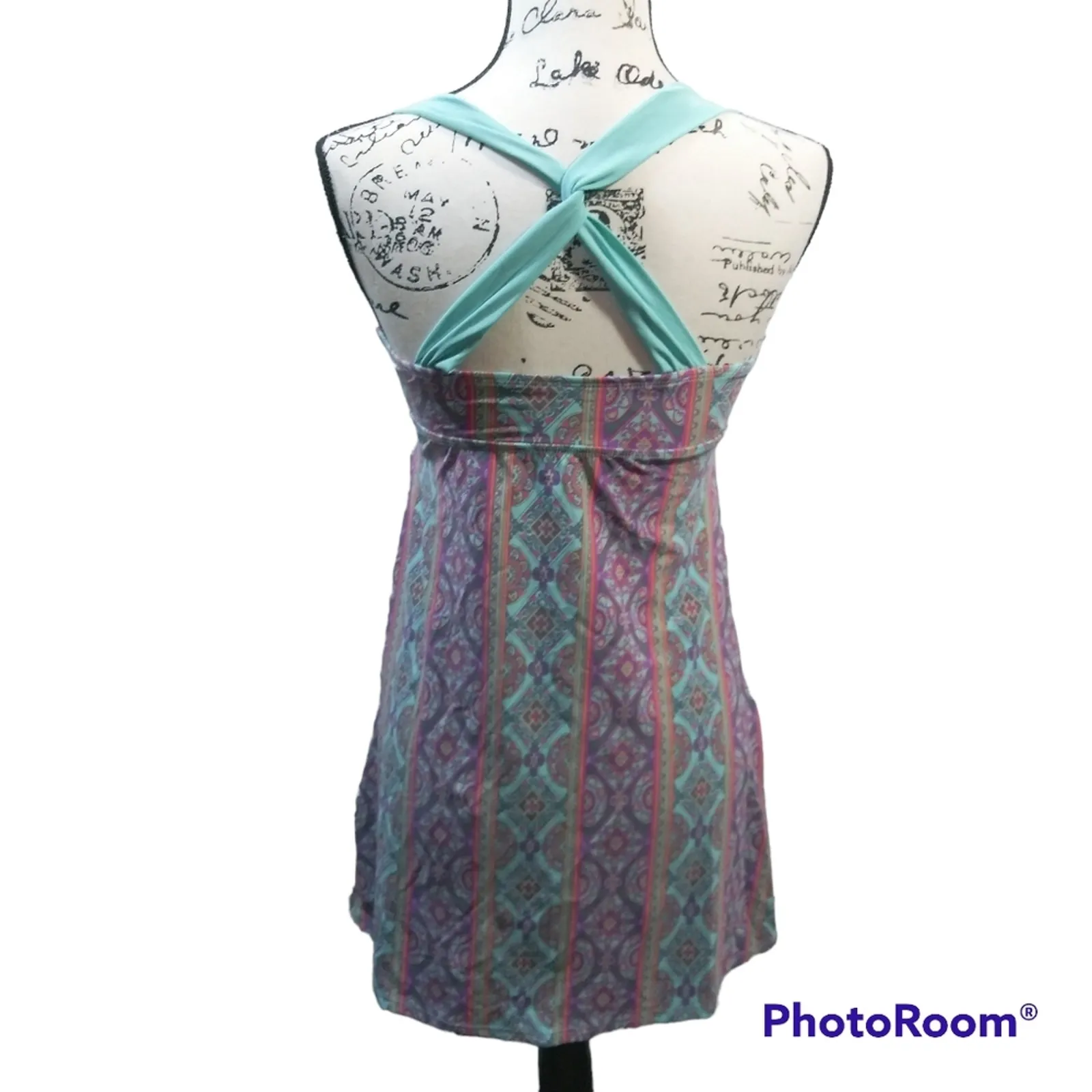 Title Nine Blue Purple Paisley Criss Cross Back Athletic Dress Athleisure Sz XS - Image 3