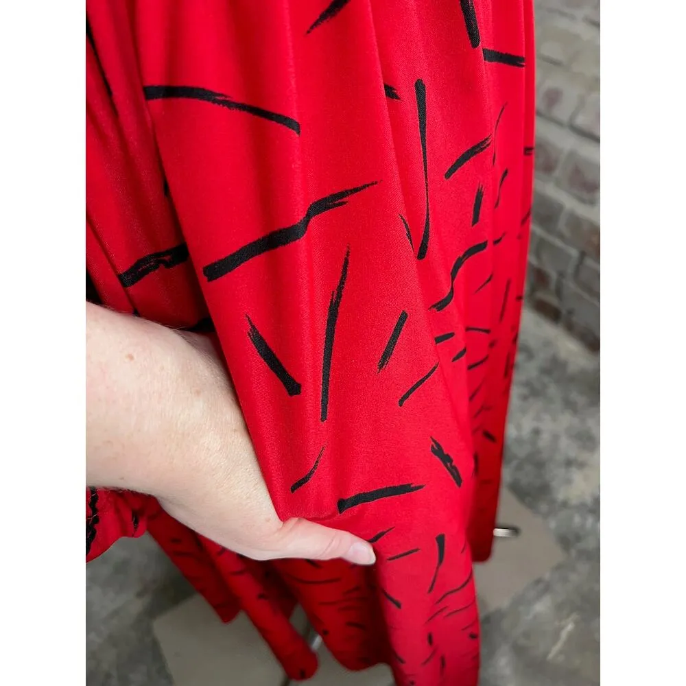 Liz Claiborne dress smocked bodice red black long sleeve pockets - Image 9