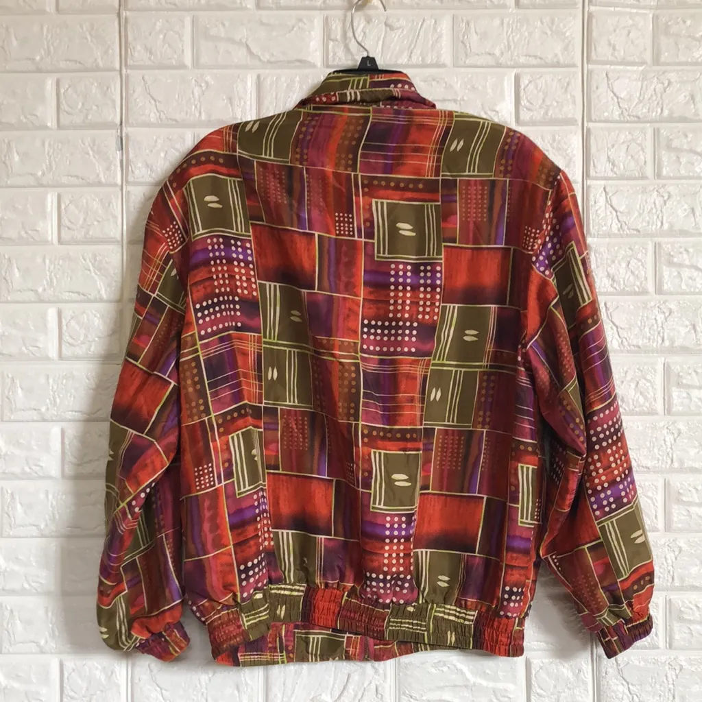 Vtg FUDU‎ international 100% silk jogging Bomber jacket women’s size L Orange Size L - Image 8