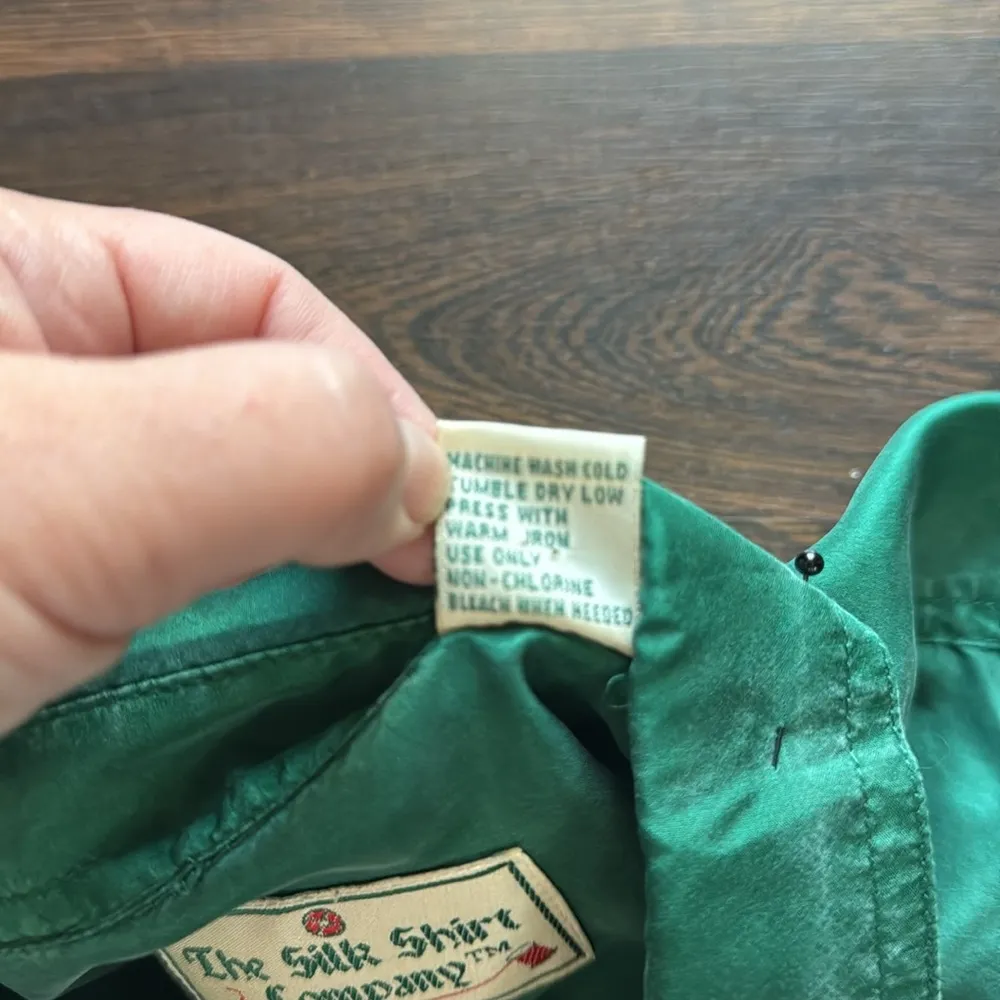 Vintage The Silk Shirt Company Silk Button Down Top Green Large - Image 4