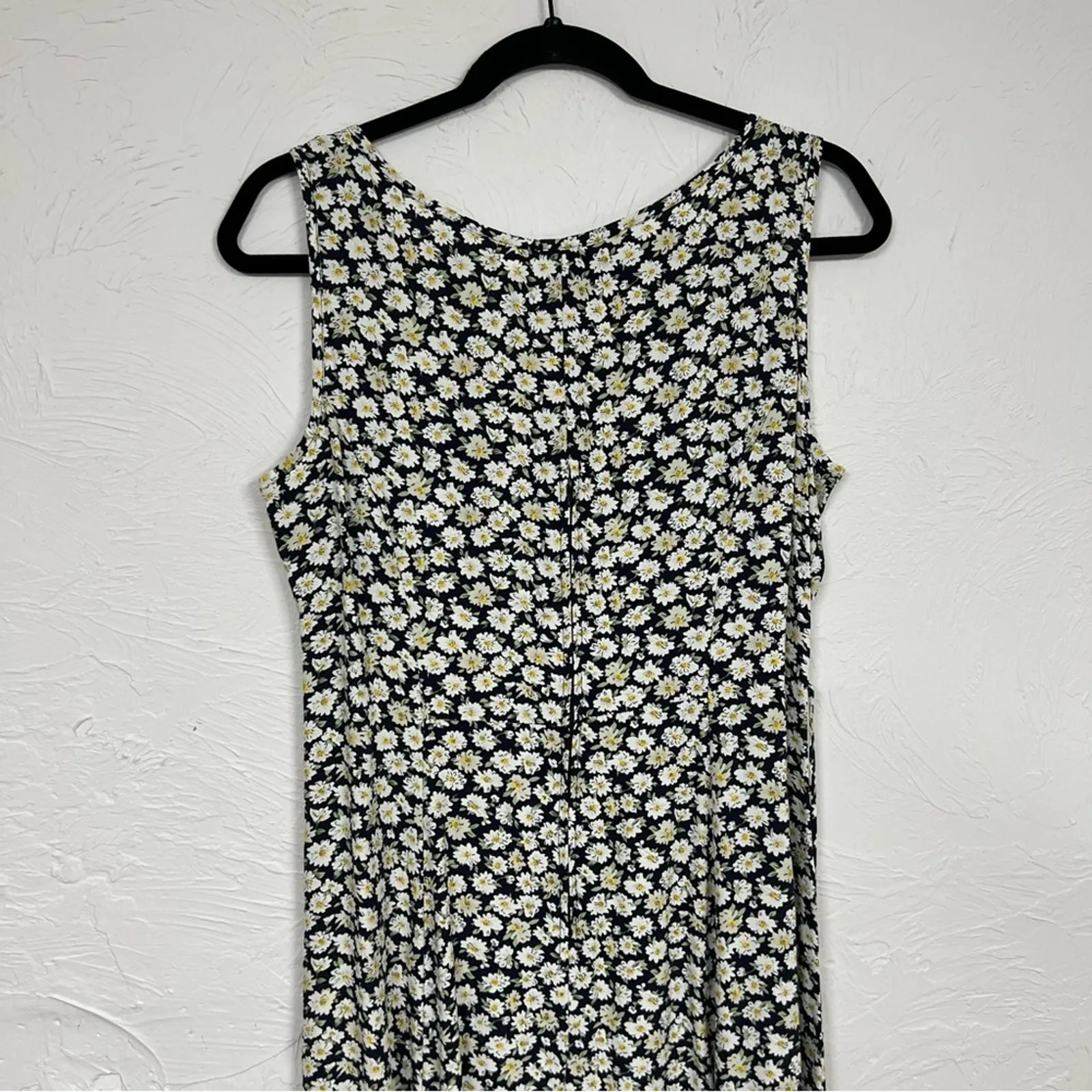 Vintage Daisy Print Sleeveless Midi Dress Womens 10 Summer 90s Floral Fairy Core Black - Image 7
