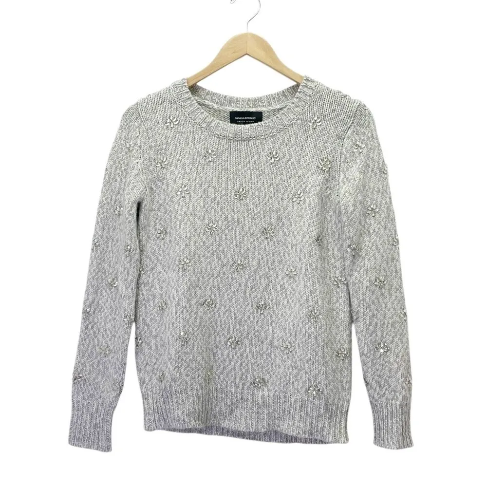 Banana Republic Limited Edition Embellished Sweater Rhinestone Gray Size XS - Image 4