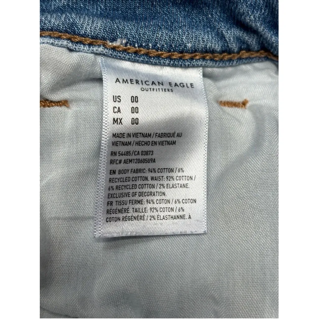 American‎ Eagle Shorts Women's Size 00 Blue Denim Floral Embroidered High Waist - Image 4
