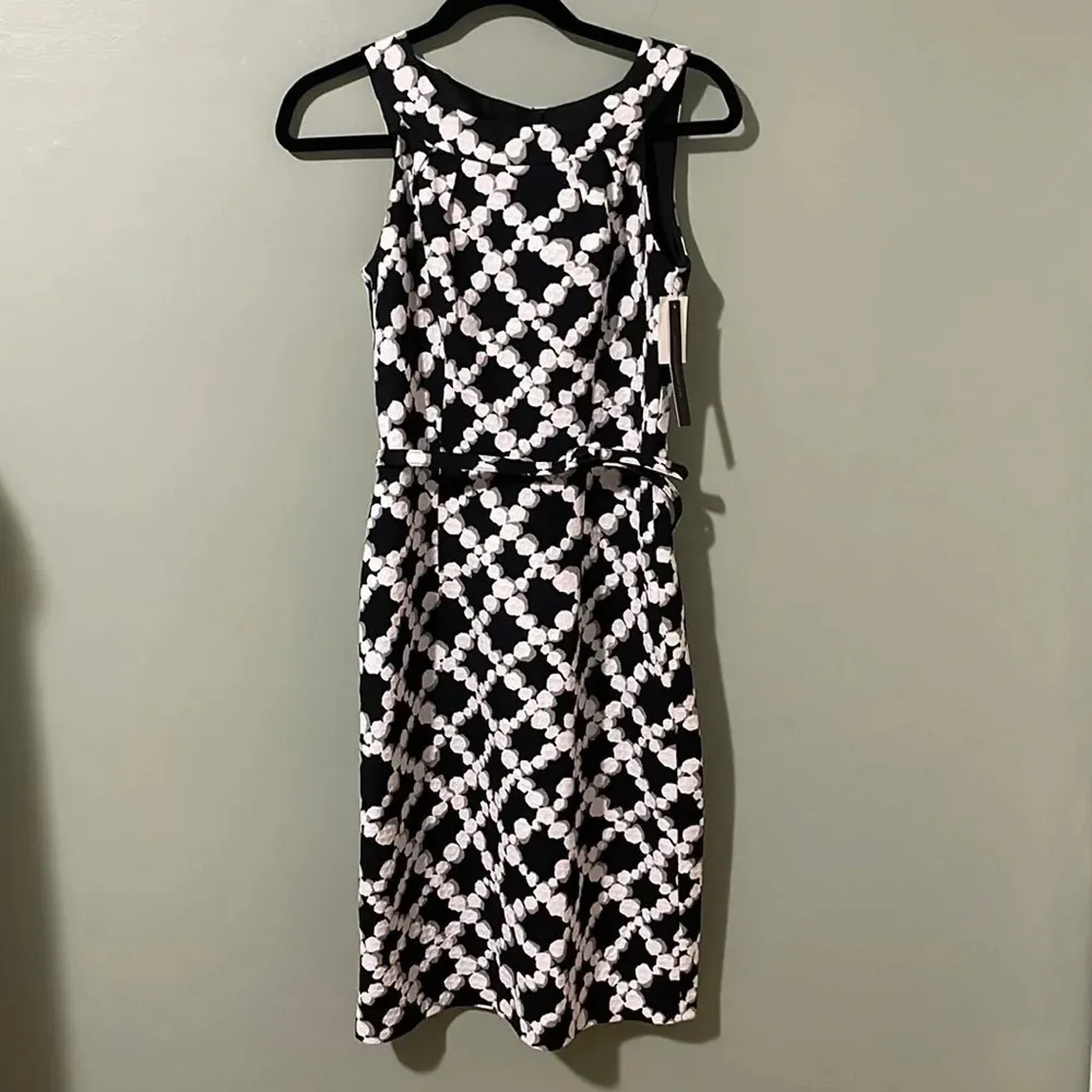 David‎ Meister Black White Geometric Pattern Sleeveless Sheath Dress Size 2 - Image 2