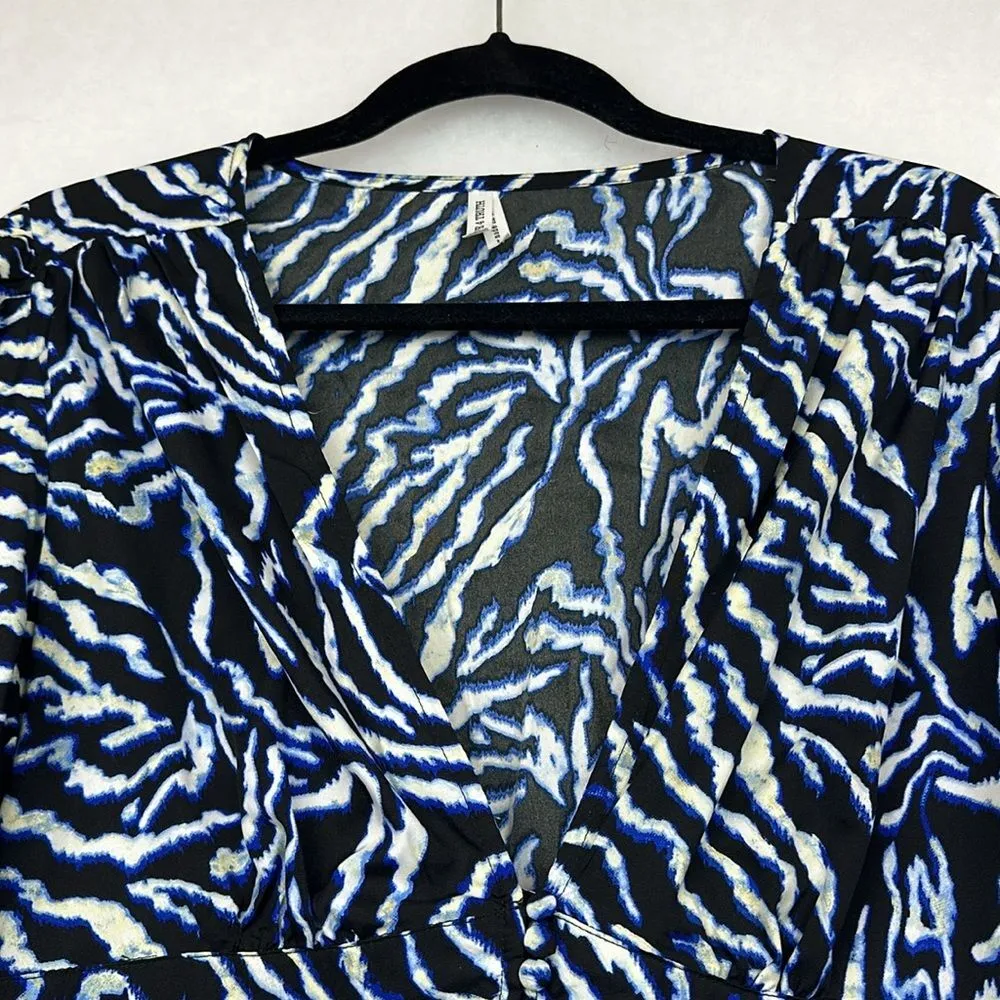ANIMAL PRINT BALLOON PUFF LONG SLEEVES CROPPED BLOUSE Sz Large SMOCKED WAIST - Image 3