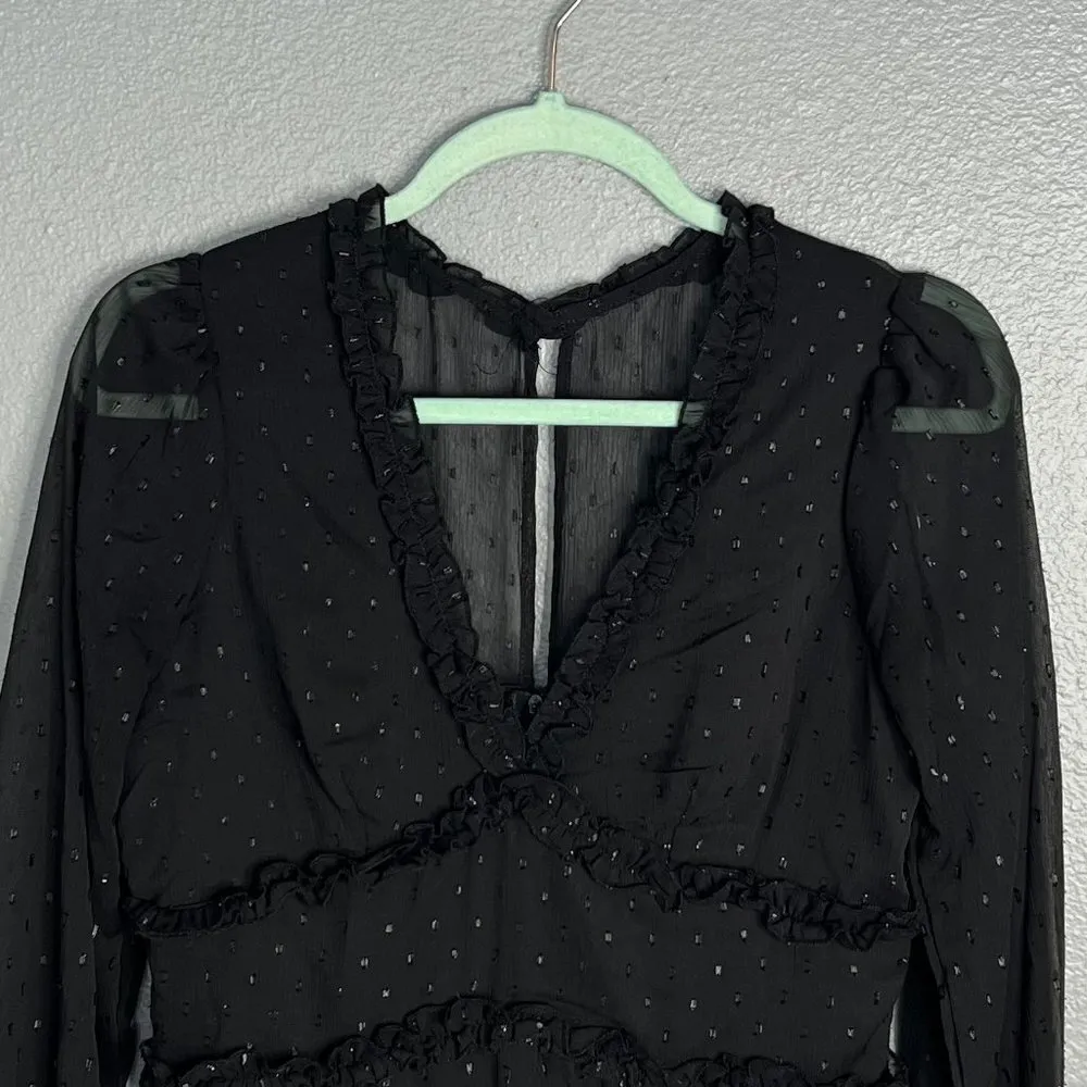 B. Smart Long Sleeve V-Neck Ruffle Mini Dress Flowy Semi-Sheer Juniors 5 - Image 3