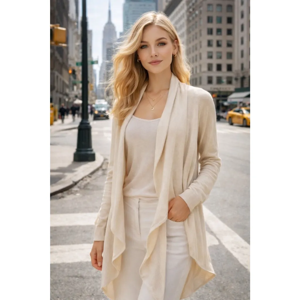 Pure Collection Cream Silk Cashmere Waterfall Cardigan Lightweight Quiet Luxury Size L - Image 2