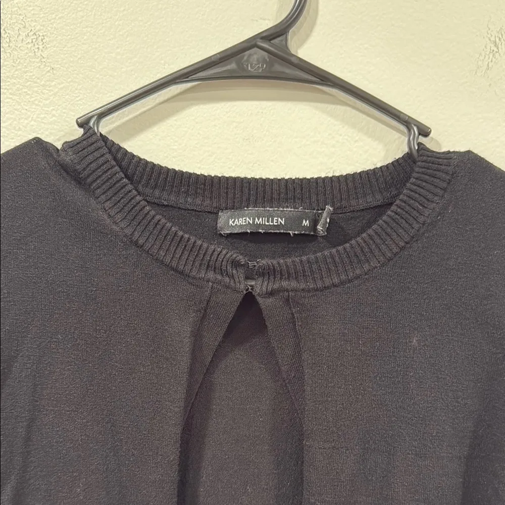 Karen Millen Black Cropped Cardigan with Peter Pan Collar and 3/4 Sleeves - Image 3