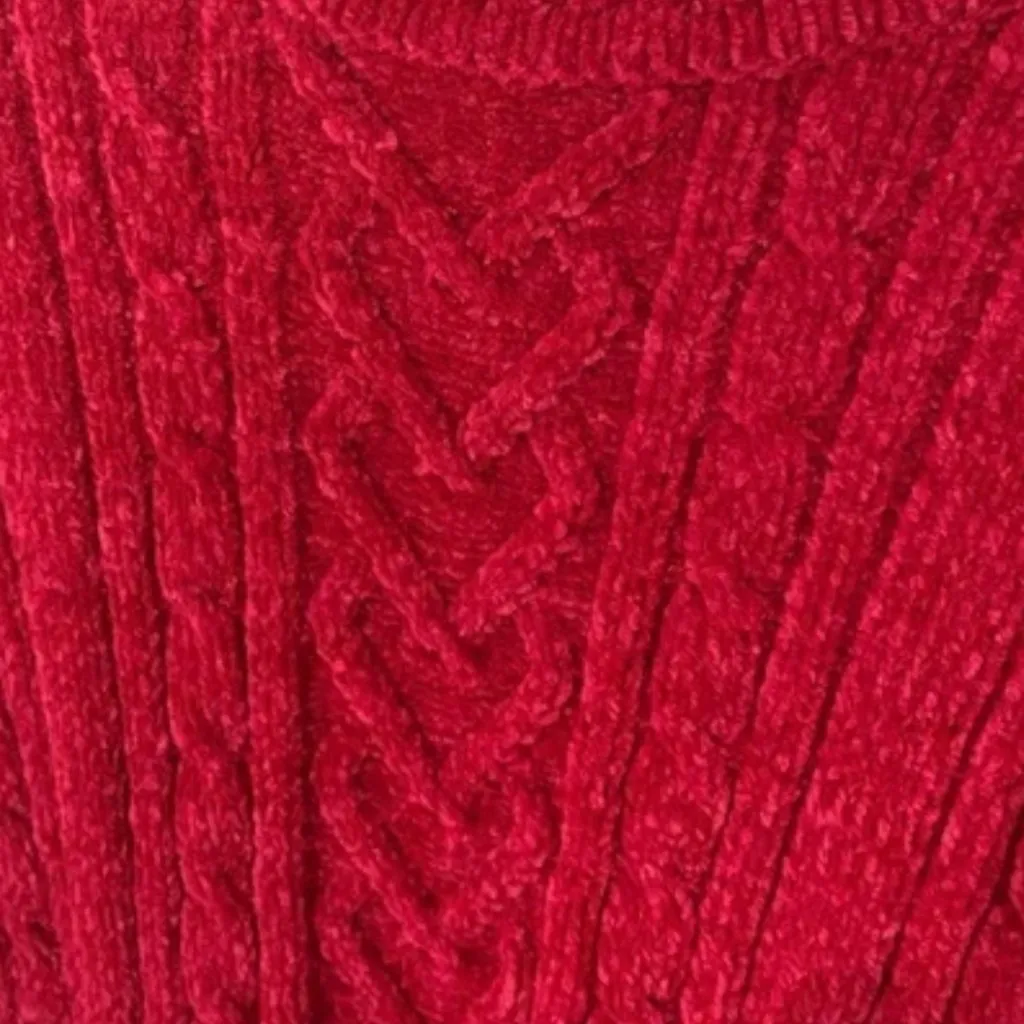 ALFRED DUNNER Red Chenille Hearts Heart Cable Knit Mock Neck Funnel Neck Sweater - Image 4