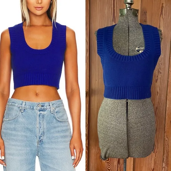 Revolve x All The Ways Cobalt Blue Cropped Sweater Tank - Sz M 💛🎀 - Image 2