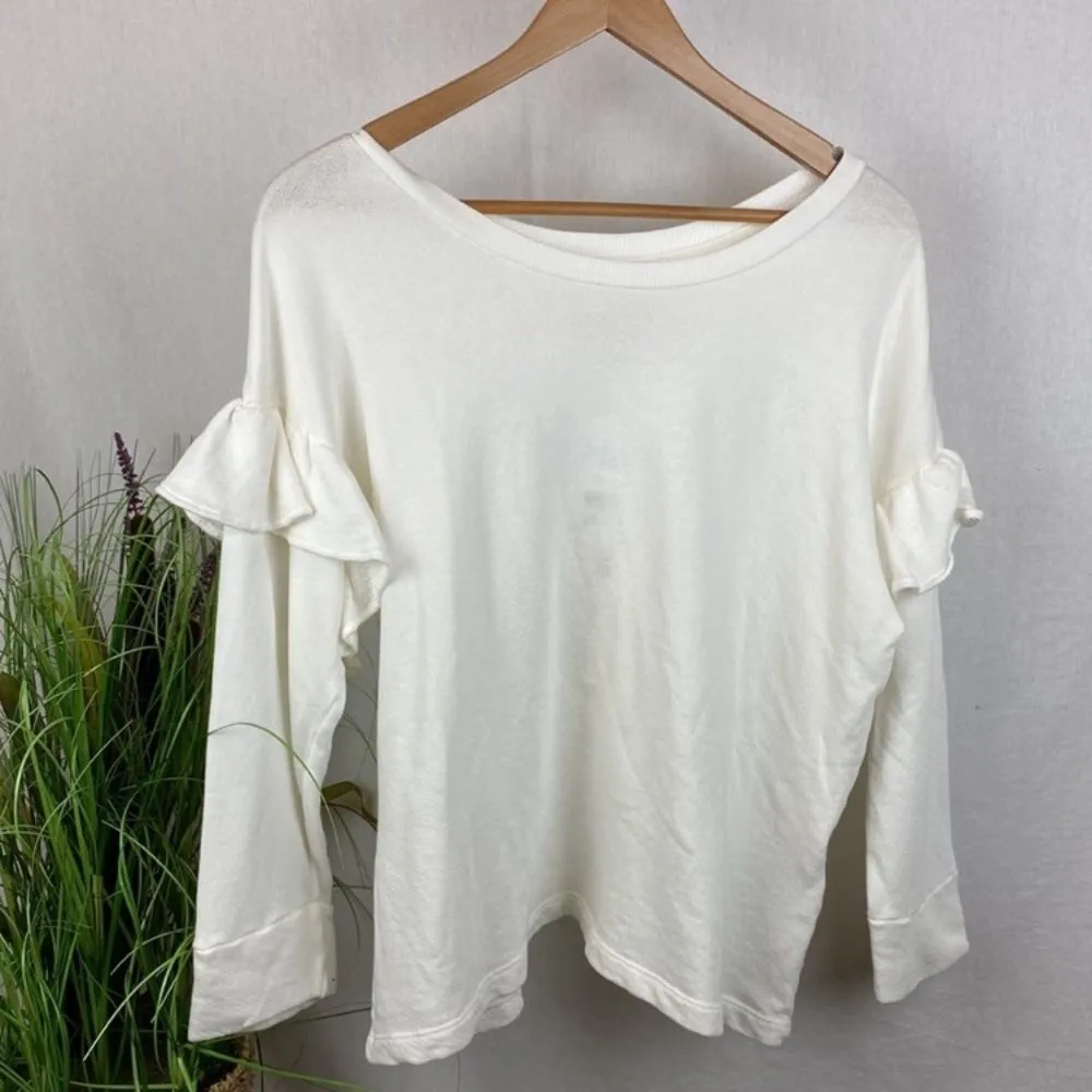 Current Elliot White The Ruffle Shoulder Long Sleeve Sweatshirt 2 S New - Image 3