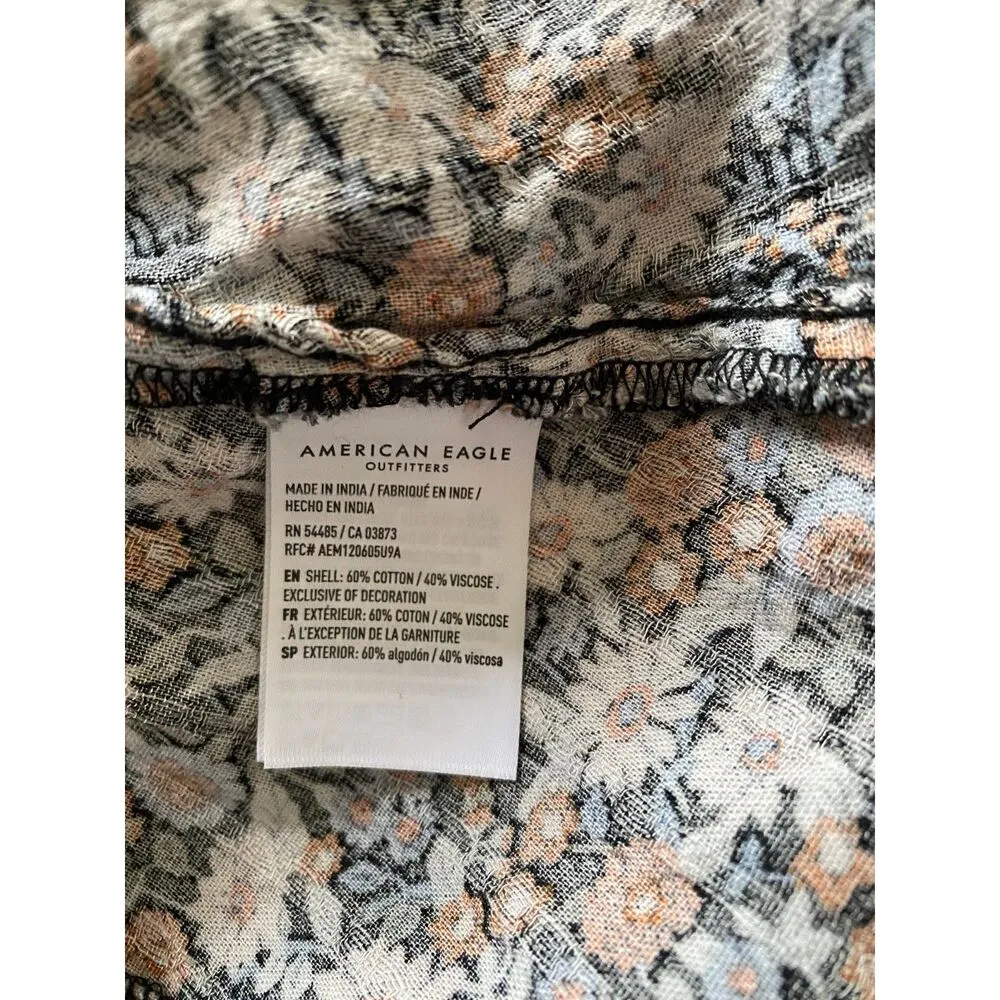 American Eagle Boho Babydoll Lace Floral Long Sleeve Top Blouse Sz M Black Size M - Image 4