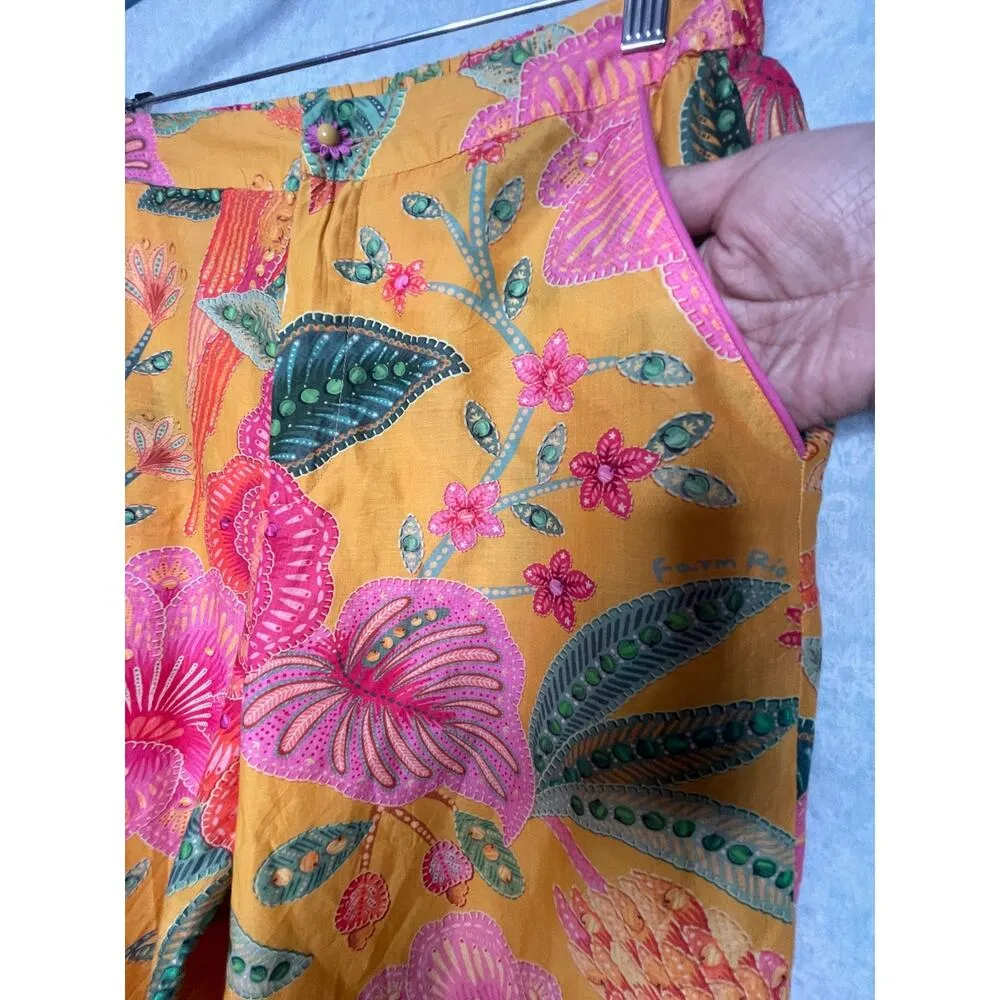 Farm Rio Macaw Bloom Cropped Pants Yellow Pink Green Size Small - Image 5