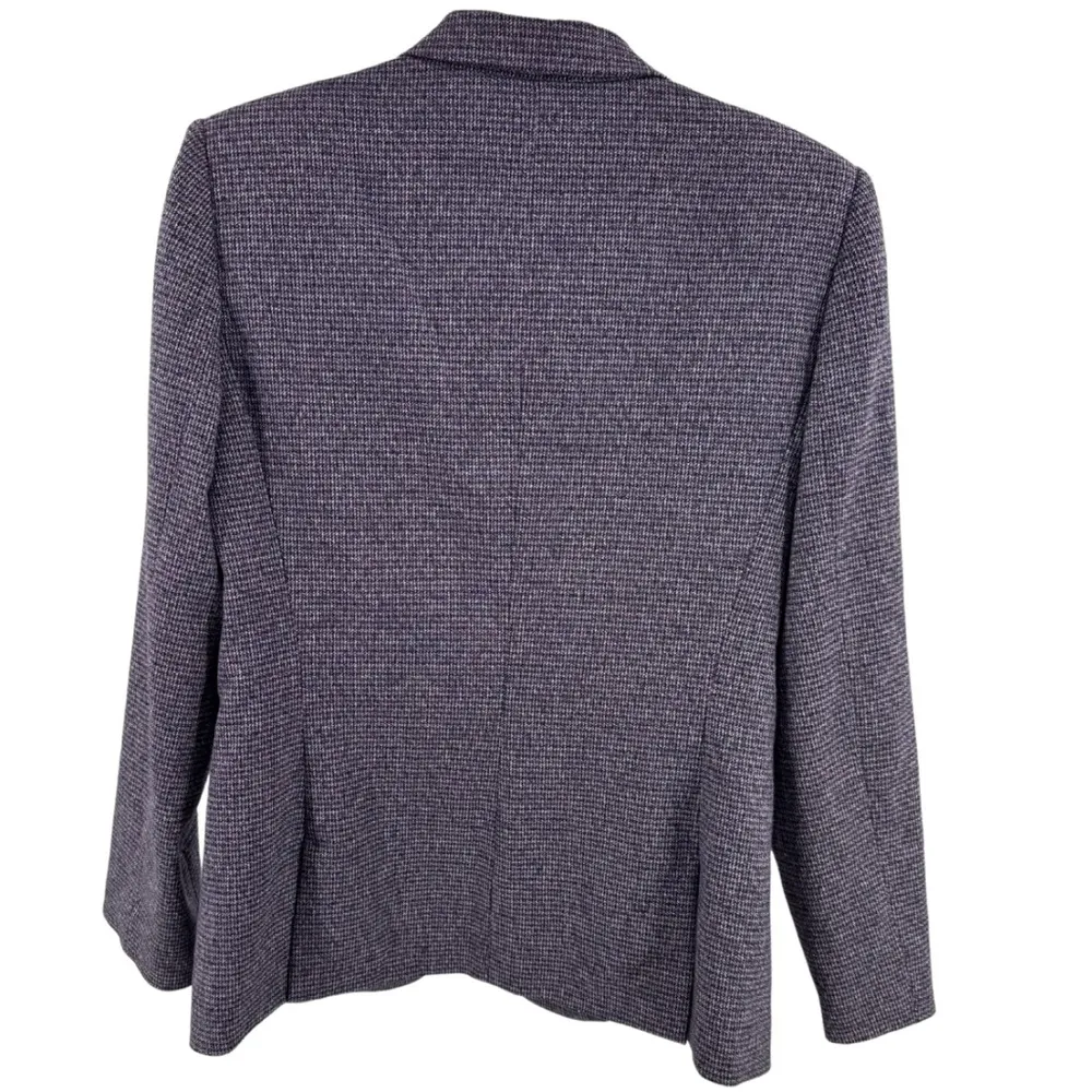 Tahari single button plaid black purple faux leather trim blazer office preppy - Image 2