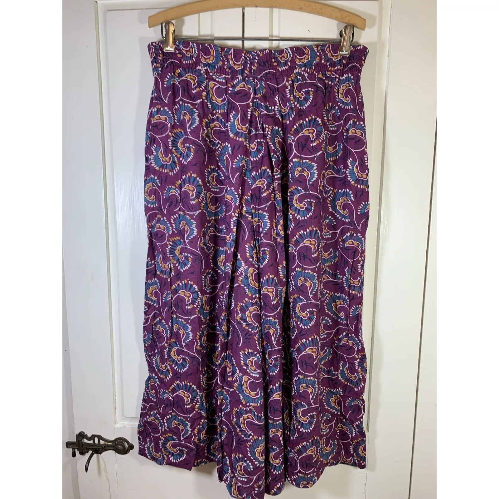 LL Bean Pants Womens Medium Capri Baggy Floral Pull On‎ Wide Leg Cropped USA VTG Pink - Image 4