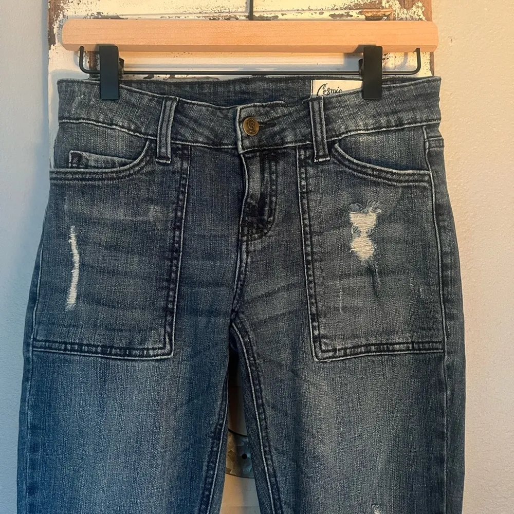 Cosmic Blue Love Skinny Distressed Denim Jeans low rise size 26 - Image 2