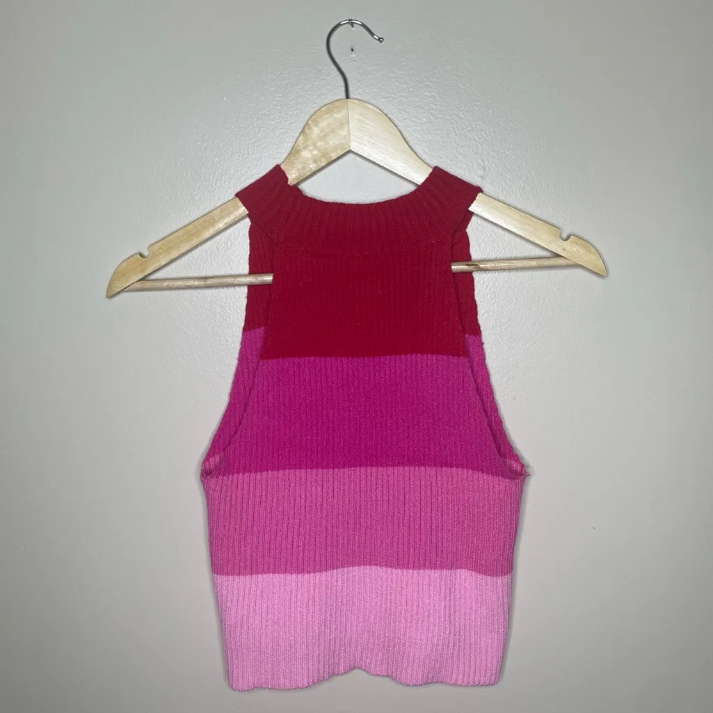 Red & Pink Colorblock Stripe Knit Ribbed Mockneck Tanktop Size L - Image 2