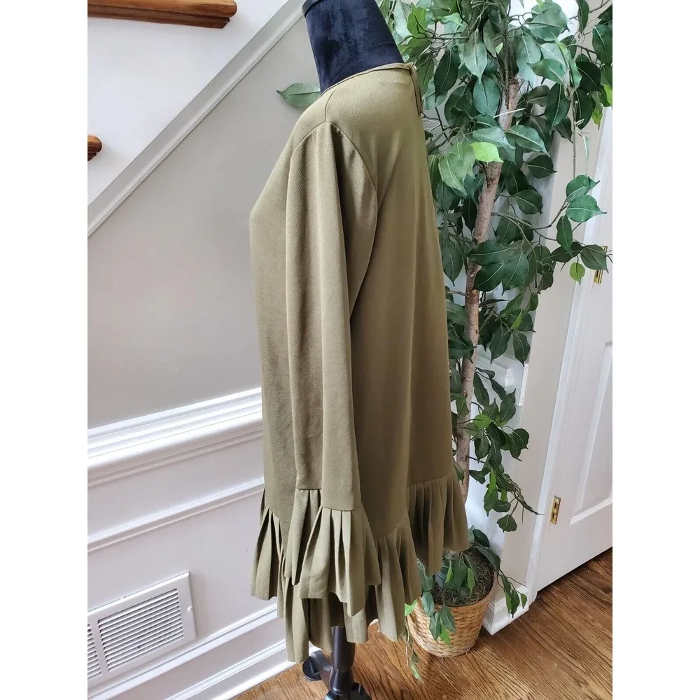 Myzen Women Green Solid Round Neck Long Sleeve Casual Knee Length Dress Size 44 - Image 6