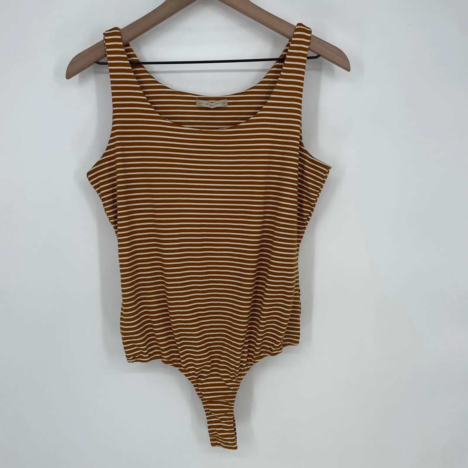 Active USA Women's Striped Tank Bodysuit Amber White Size Large L - Image 2