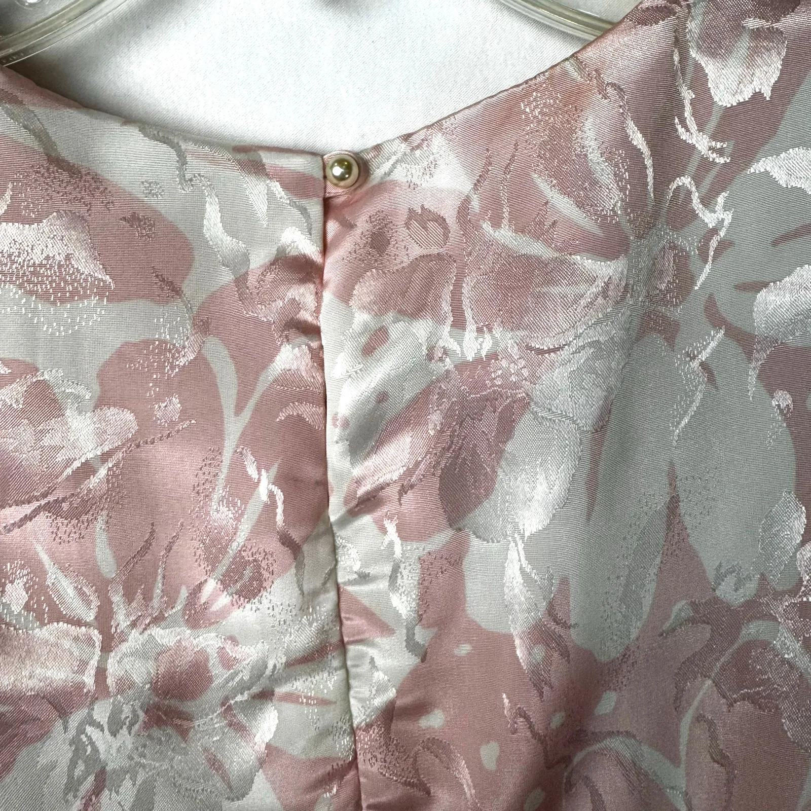 Vintage 80s Von Bramlett Pink Floral Metallic Secretary Dress Size Medium - Image 4