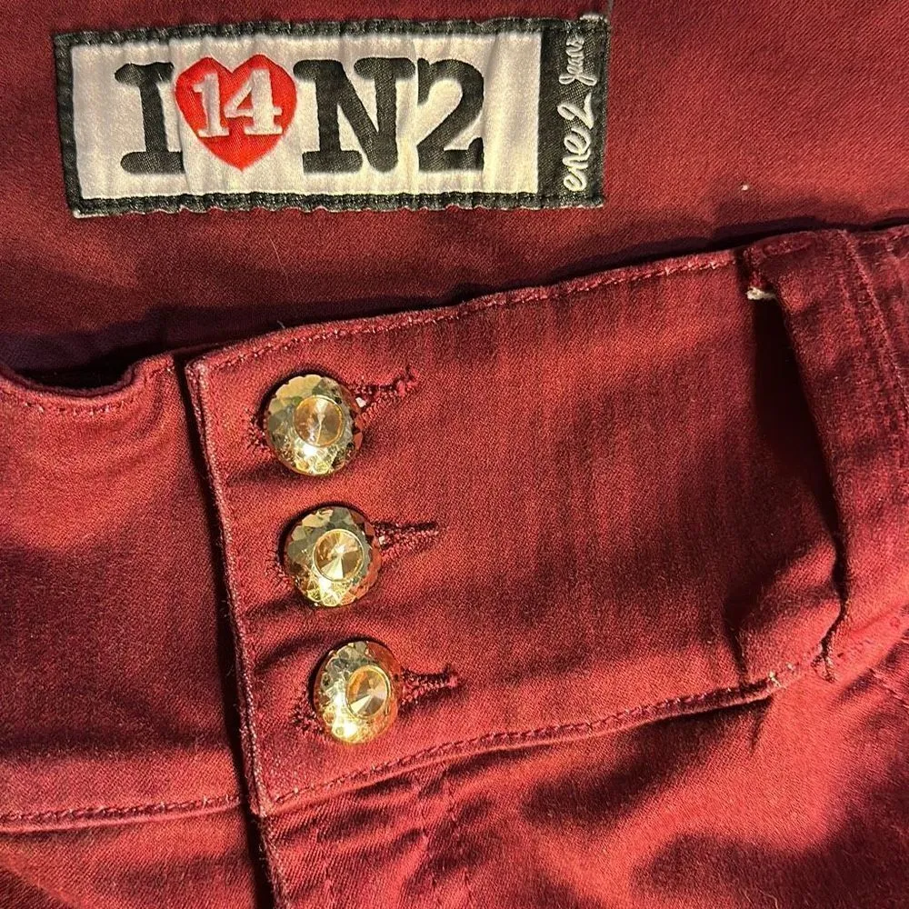 I Love N2 Elastic Tapered Jeans Red with Heart Back Pockets Waist: 29 inches - Image 9