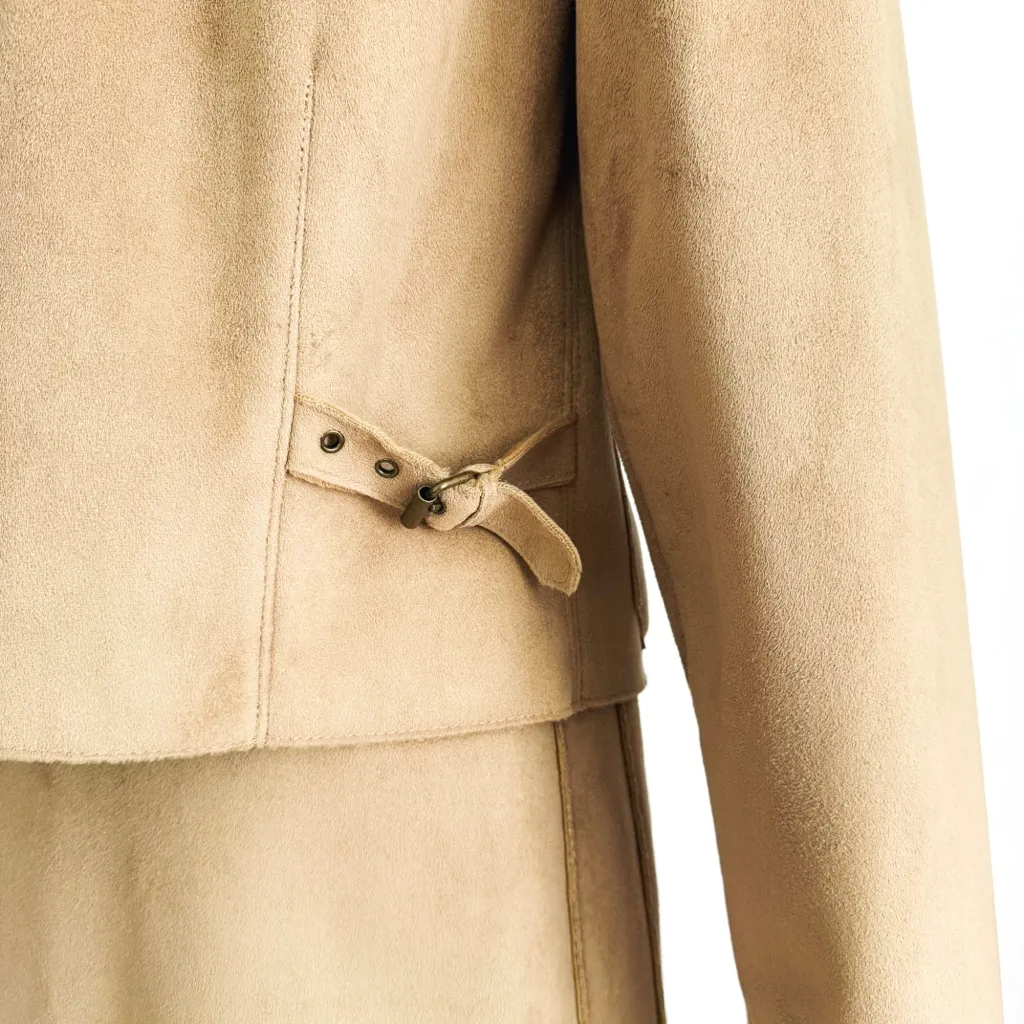 Vintage Y2K Faux Suede Coord Set with Faux Fur Lining in Camel | Size 4 Tan - Image 9