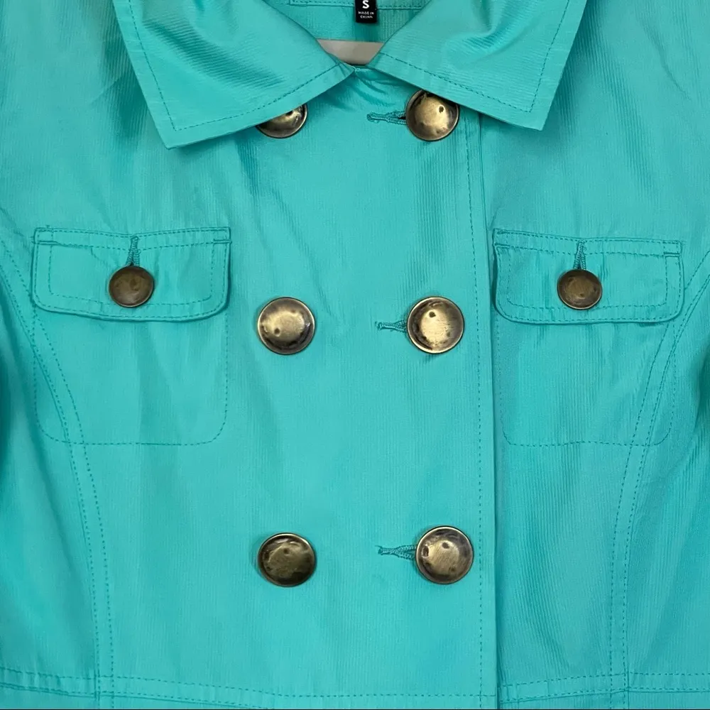 Hurley  Double Breasted Rain Jacket Windbreaker Teal/Aqua Size Small - Image 4