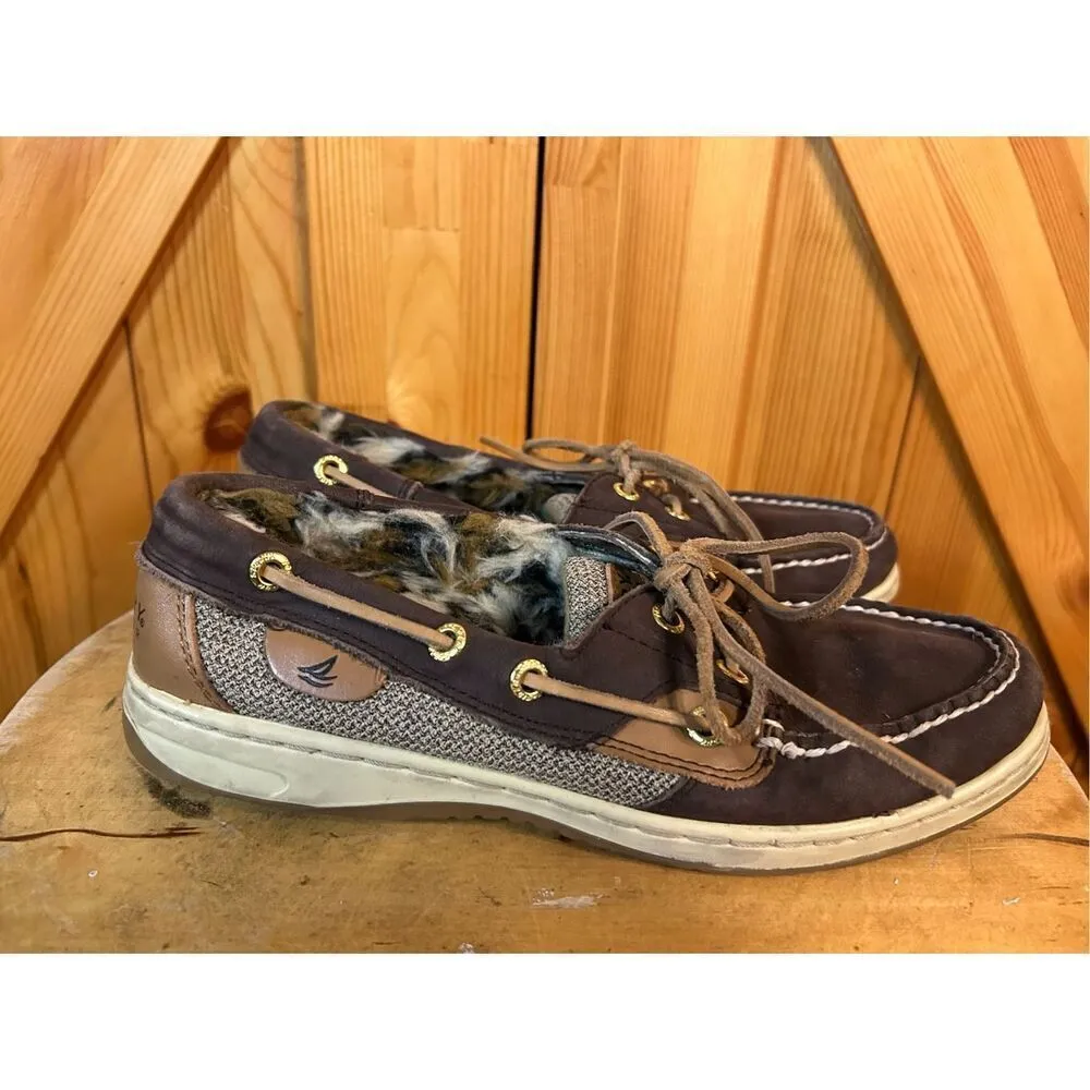 Sperry Top Sider Boat Deck Shoes Women’s 6M Animal Print Faux Fur Lined - Image 3