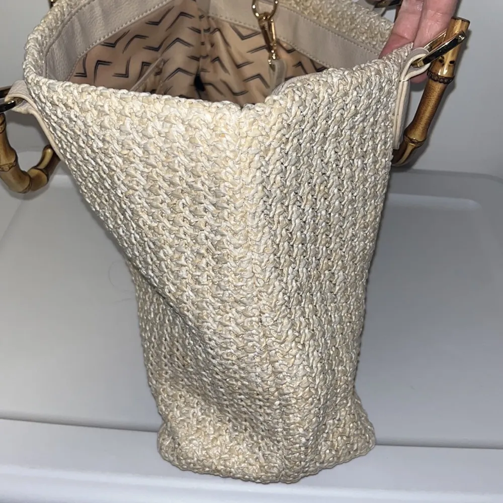 Isla Tote Bag Vegan Straw & Bamboo Handles Ivory Cream Purse Crossbody - Image 6