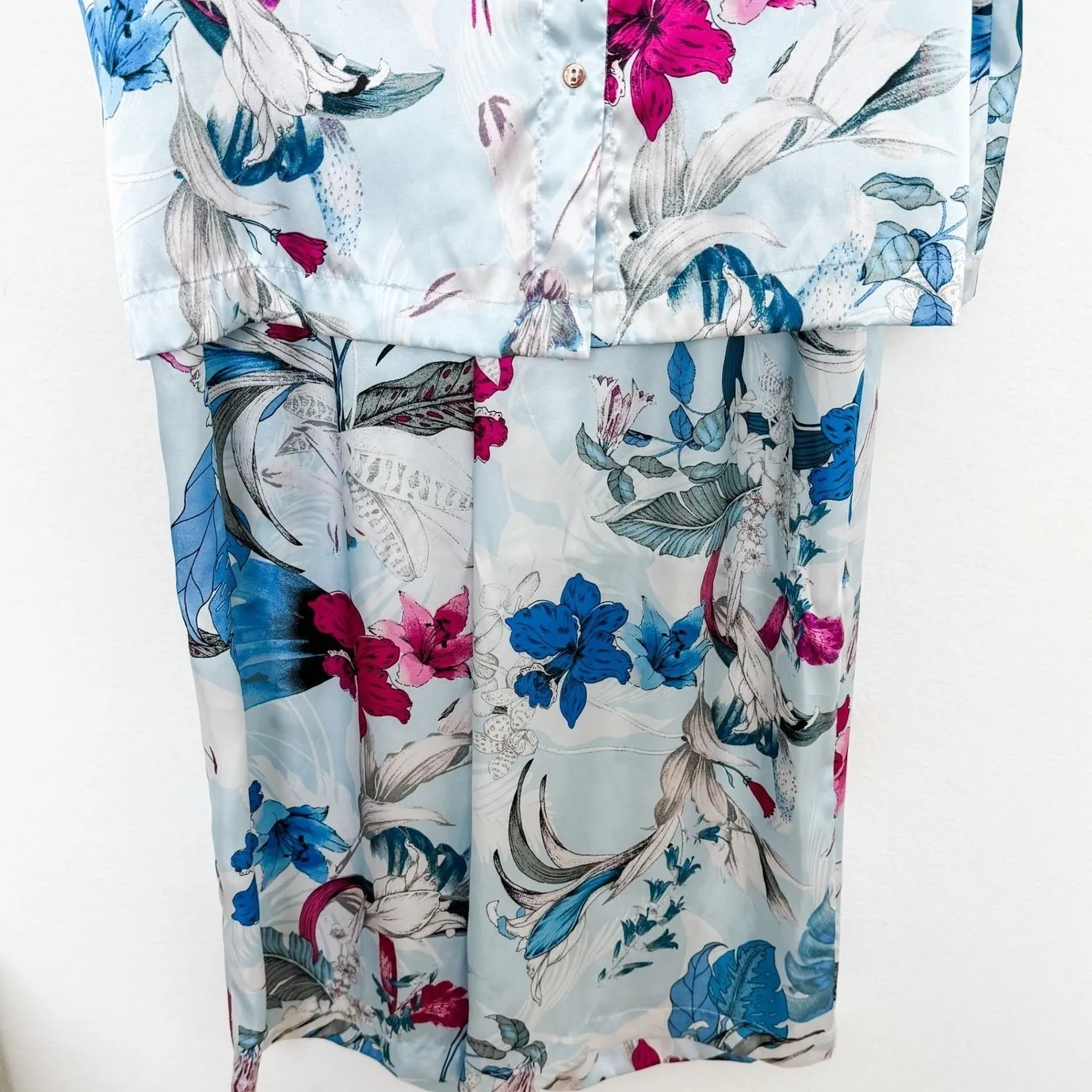 Linea Donatella Womens Pajama Set Size L Blue Floral Lounge Sleepwear‎ Summer - Image 3