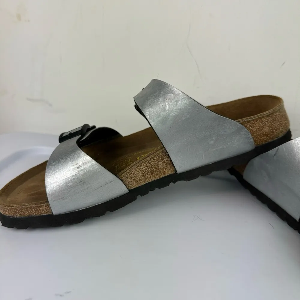 Birkenstock Papillio Womens Slide Sandals Buckle Straps Sz 7 Metallic Silver - Image 10